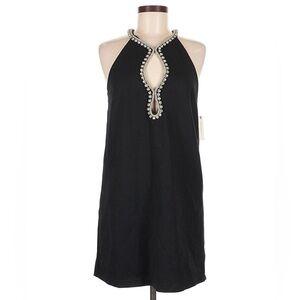 Maeve Black Halter Mini Dress with Silver Accents